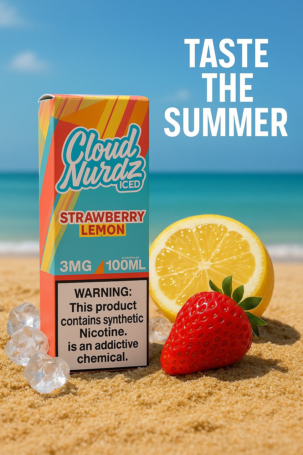 cloud-nurdz-iced-strawberry-lemon-freebase-100ml-3mg جوس طعم توتفرنگی و لیمو یخ کلودنوردز