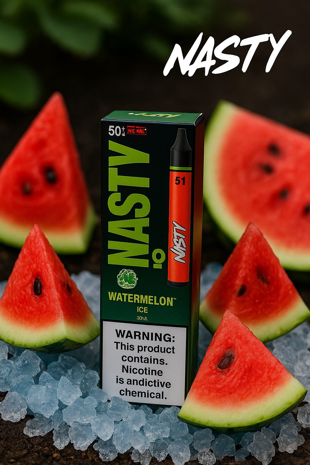 nasty-liq-watermelon-ice-salt-30ml-50mg سالت نیکوتین نستی طعم هندوانه شیرین و یخ خنک